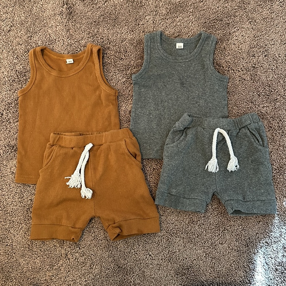 Baby 6/12 ribbed tank top & shorts matching twin bundle!!